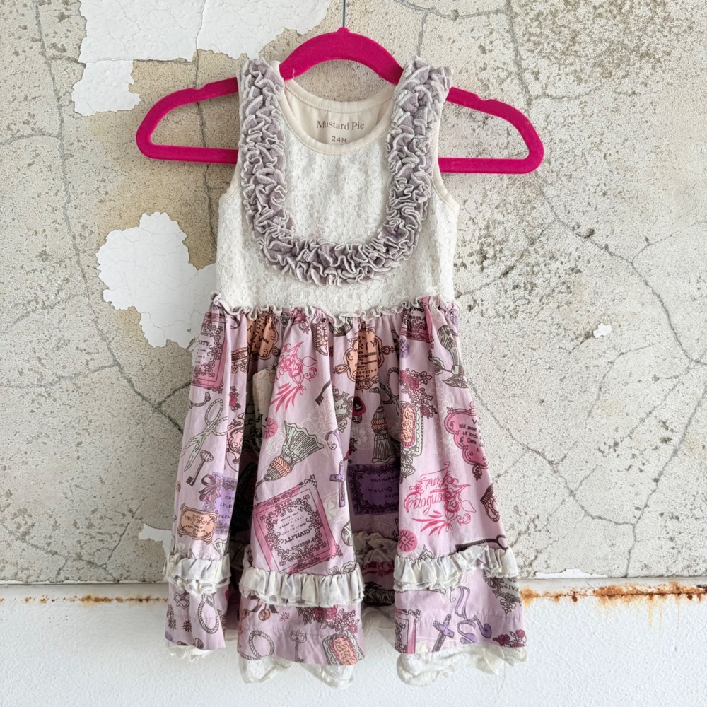 Mustard Pie Dress Ruffles Lace Sleeveless Perfume Print Boutique Girls 24M
